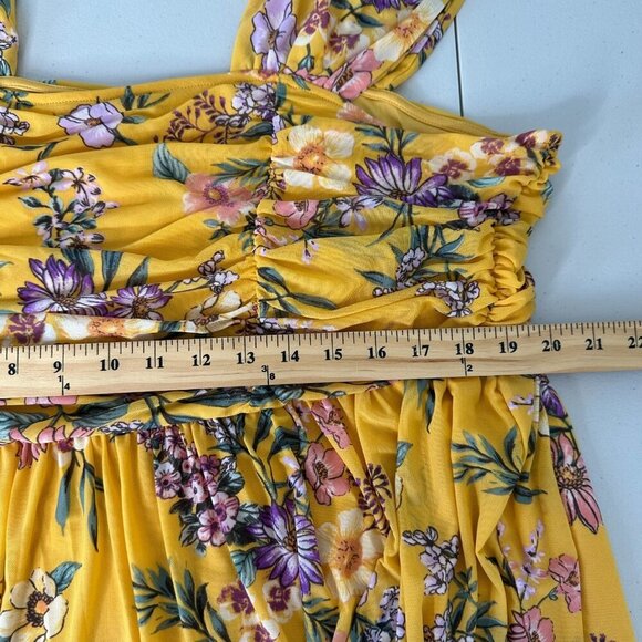 Torrid Mesh Square Neck Top Floral Shirred Yellow 3X - Picture 8 of 11